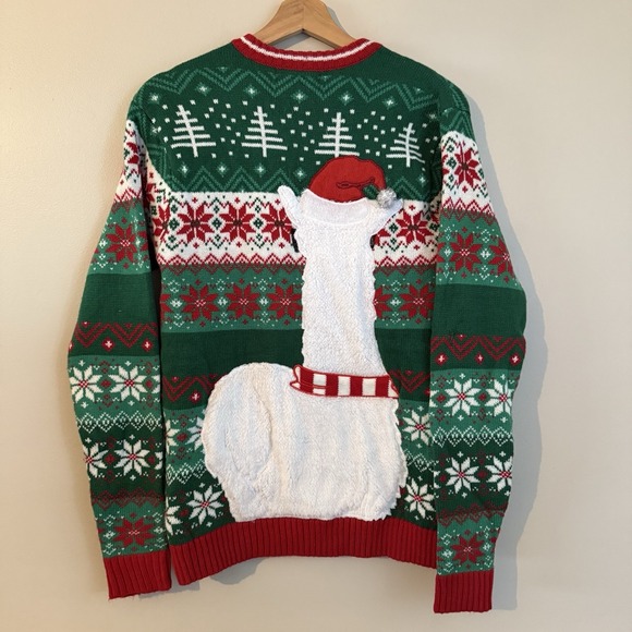 Red Ugly Christmas Sweater Llama Cozy Warm Holiday Party Size Mens Small - Picture 6 of 6